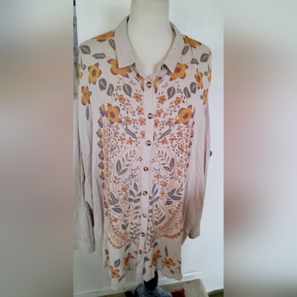 NWT j.nna autumn floral Print women's button down Blouse Size 1XL - Picture 5 of 16